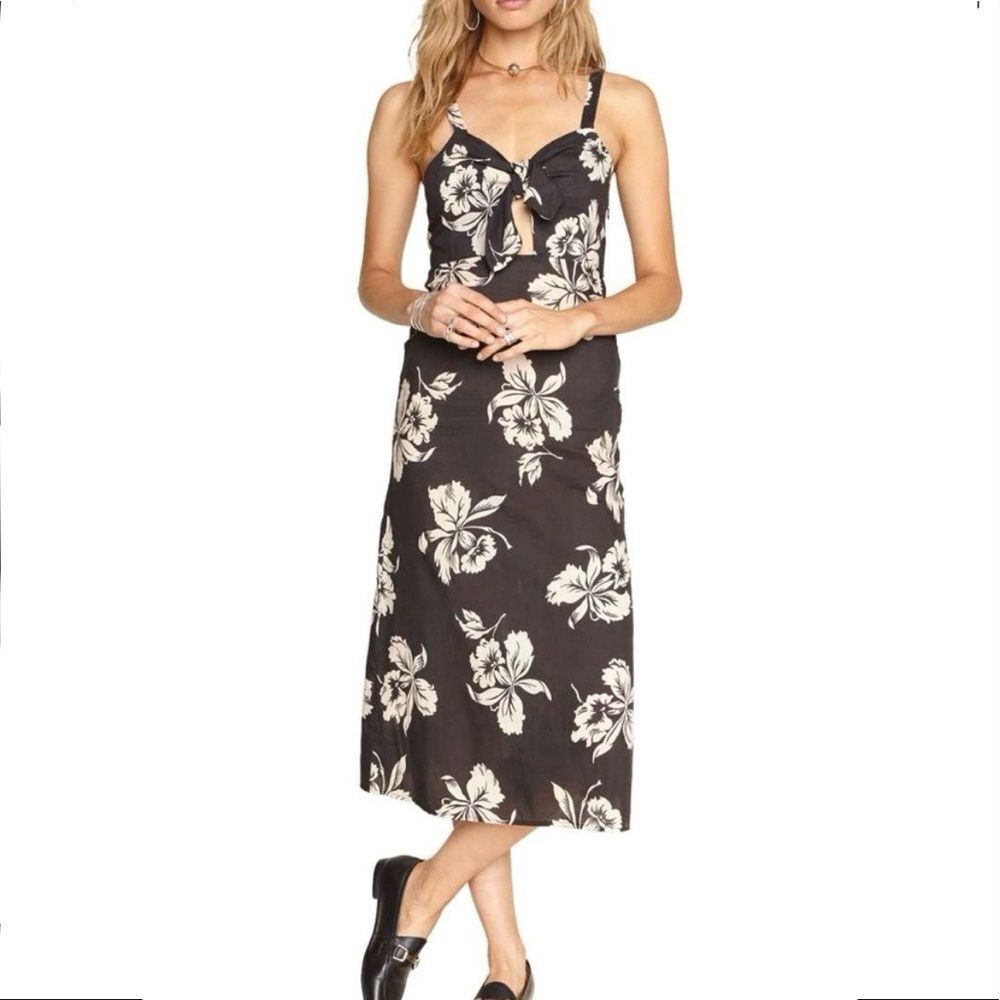 Amuse Society Black & White Hawaiian Floral Midi Dress Size S